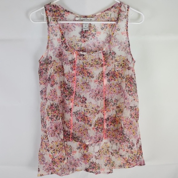 American Rag Tops - American Rag Sheer Floral High Low Tank Top Pink Boho Flow Blouse Medium